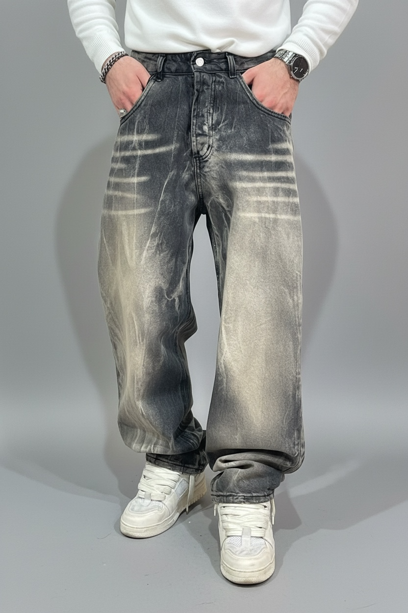 Jeans wide leg sabbiato