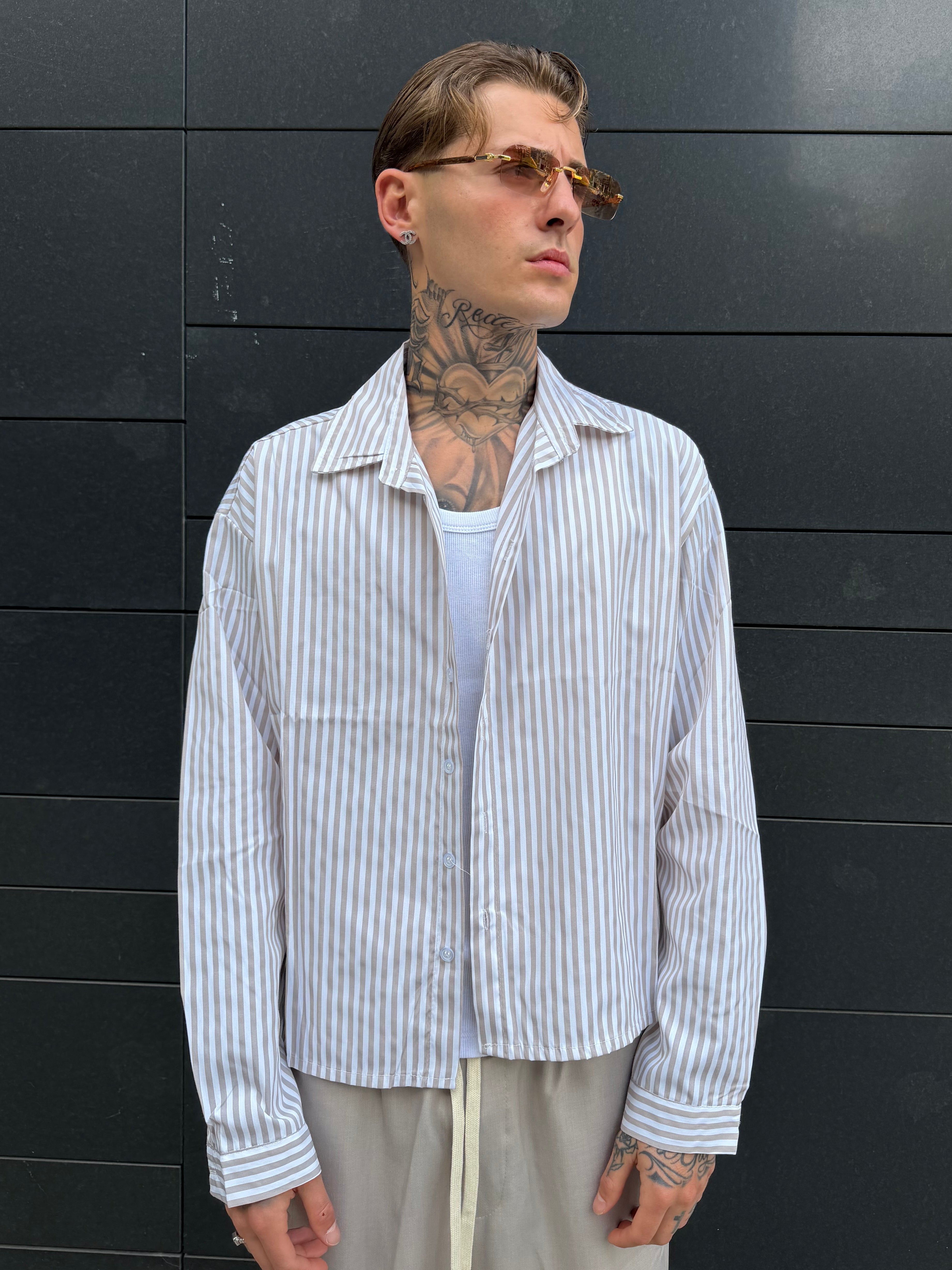 Camicia Crop a righe - beige
