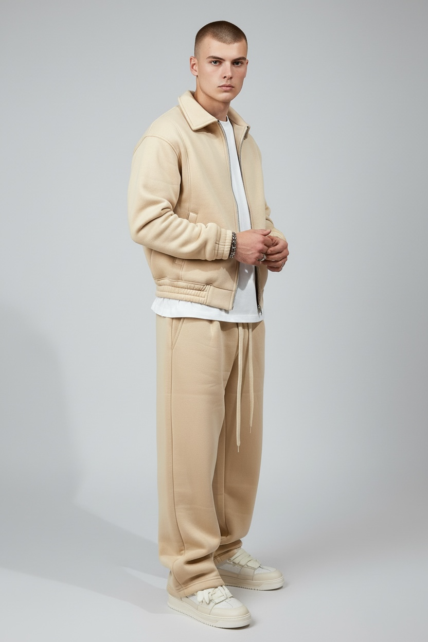 Coordinato felpato beige/avorio