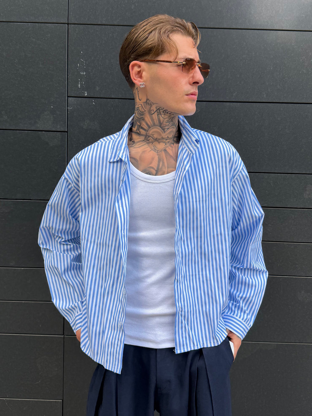 Camicia Crop a righe - blue