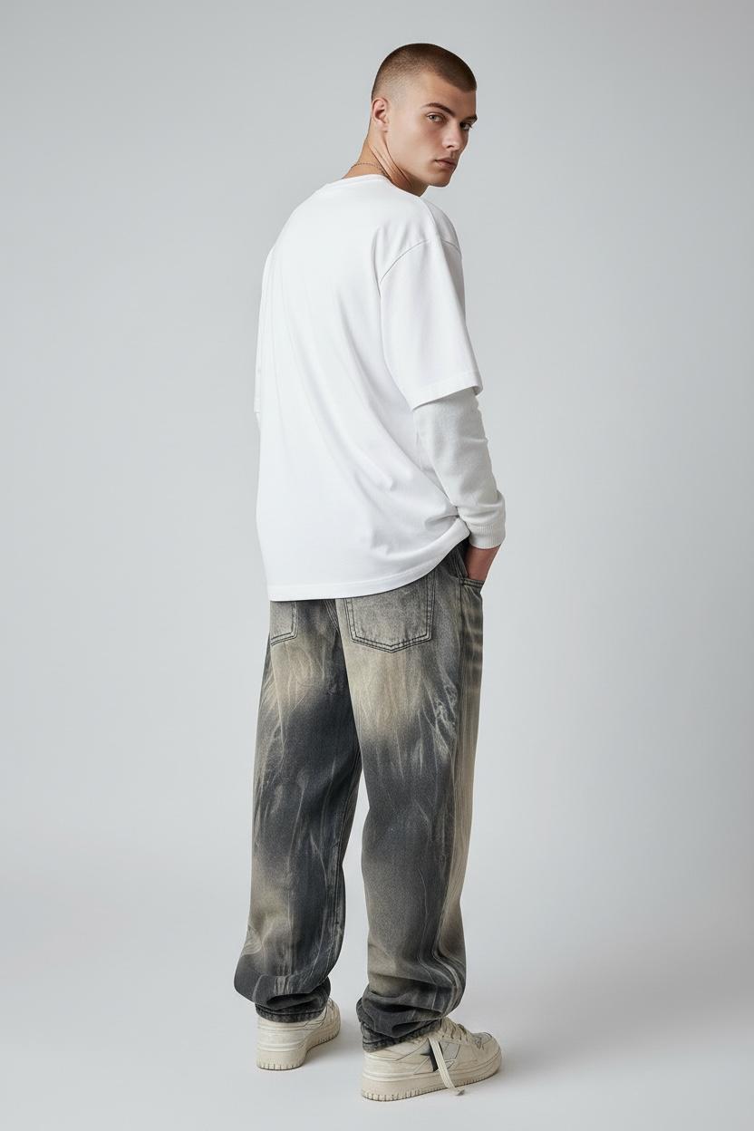 Jeans wide leg sabbiato