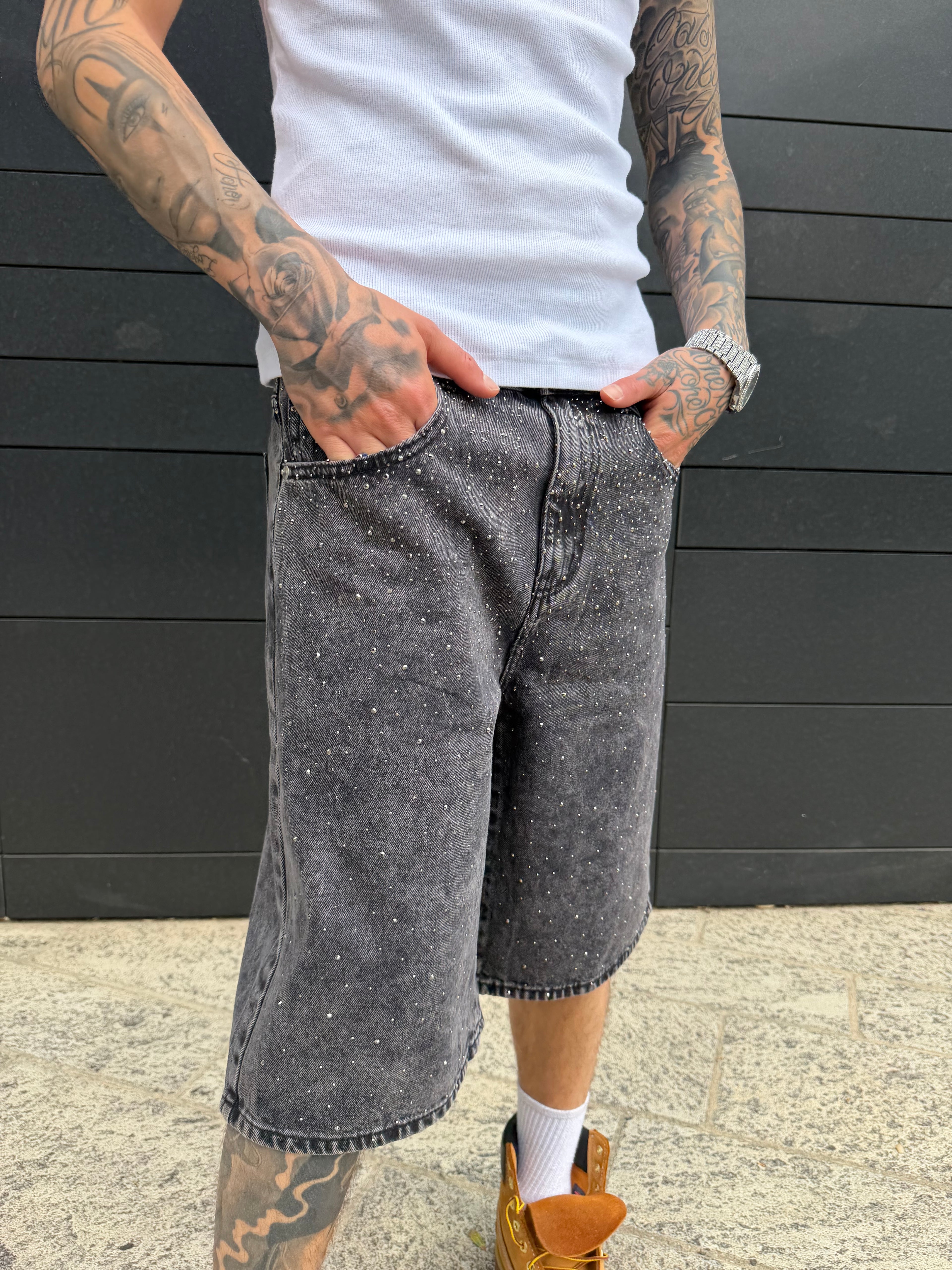 Jeans baggy strass - black