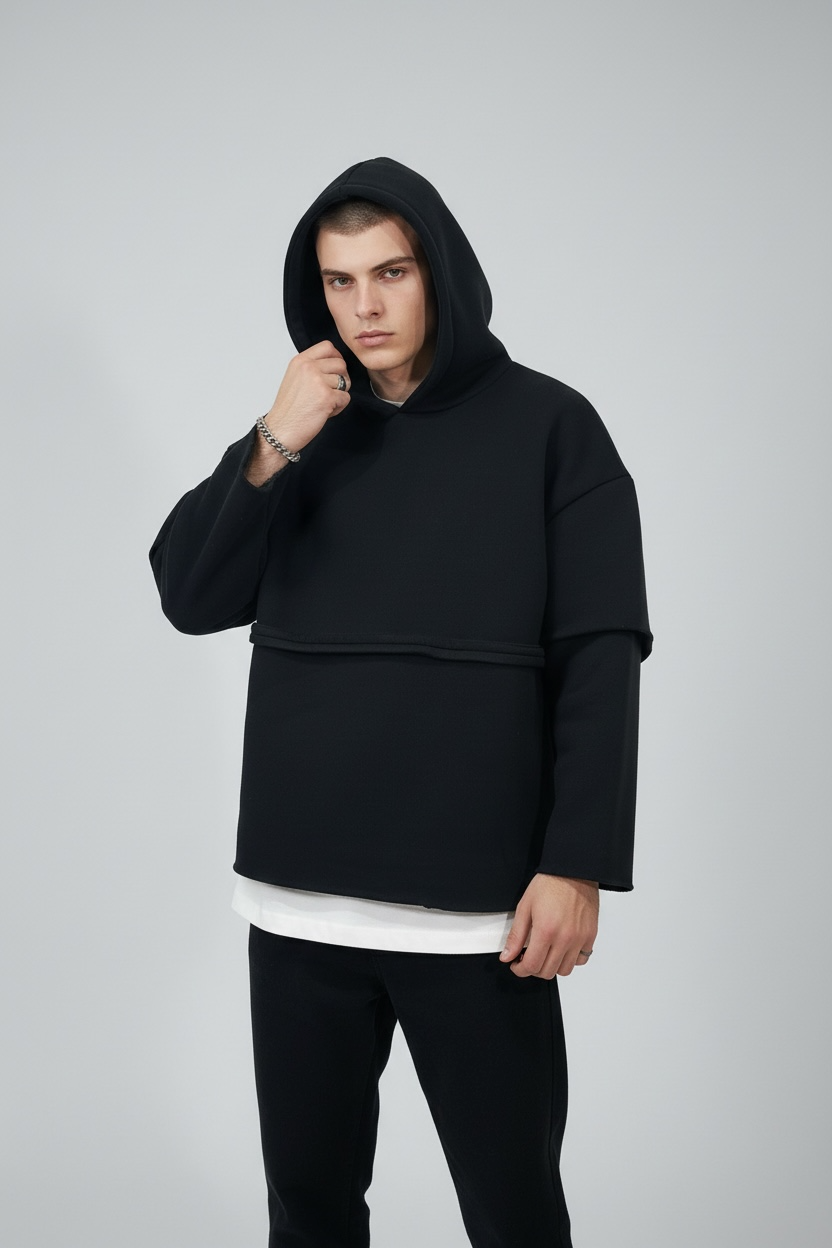 Hoodie Oversize "Double Layer" - Black