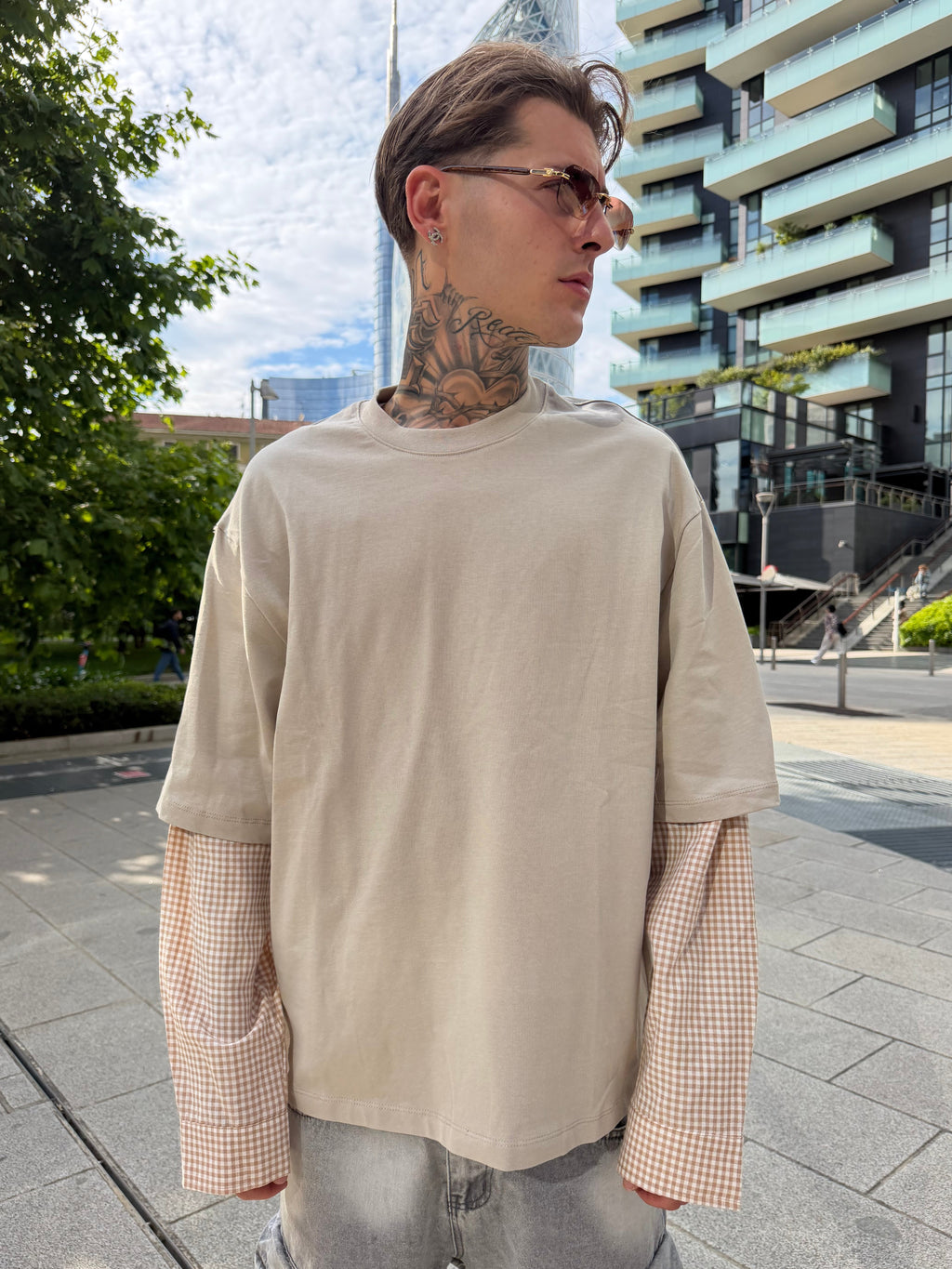 T-shirt camicia long sleeve - beige