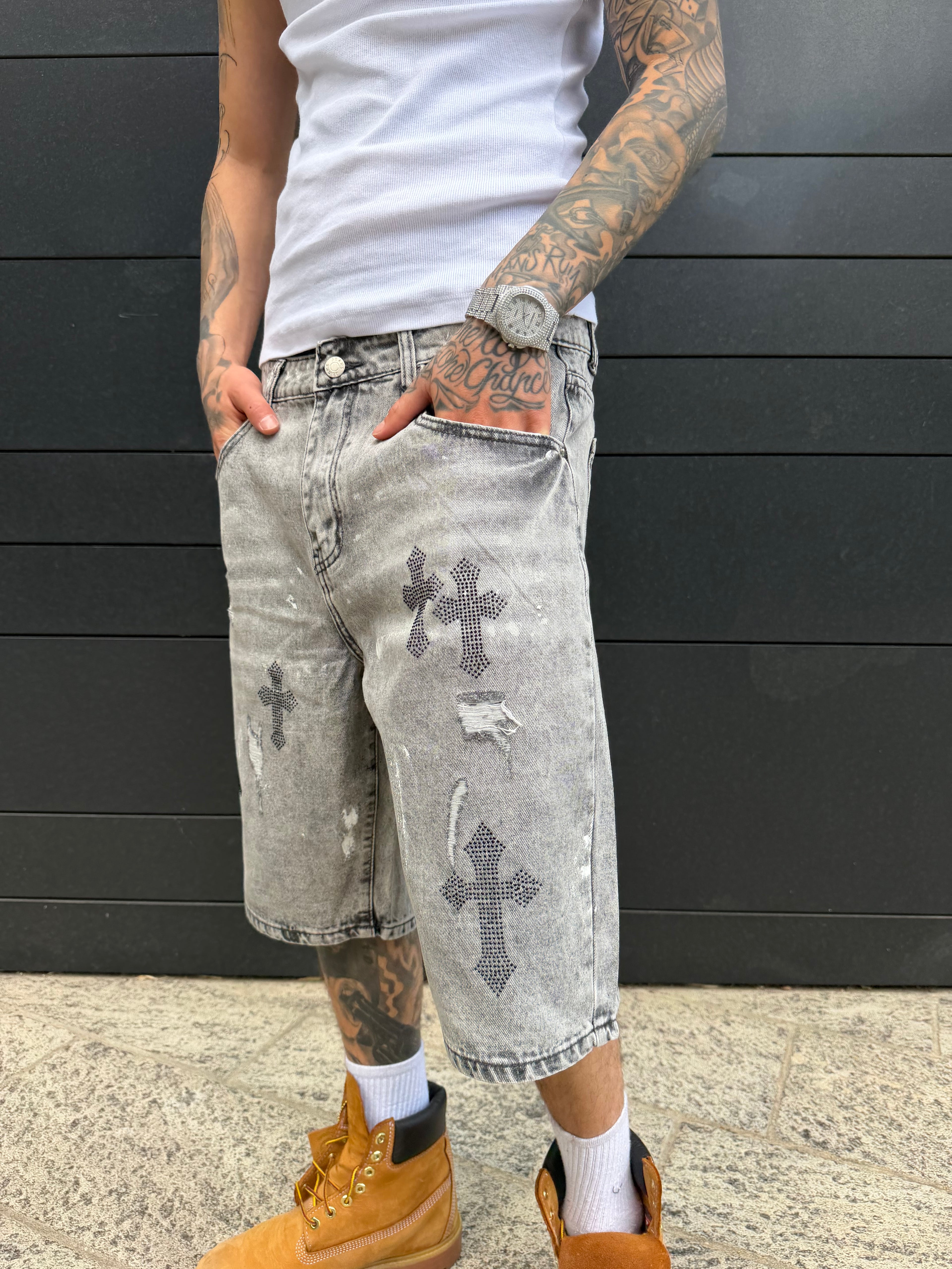 Short croci strass - grey