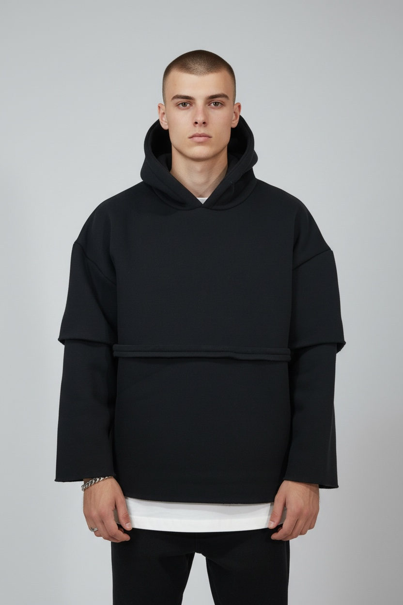 Hoodie Oversize "Double Layer" - Black