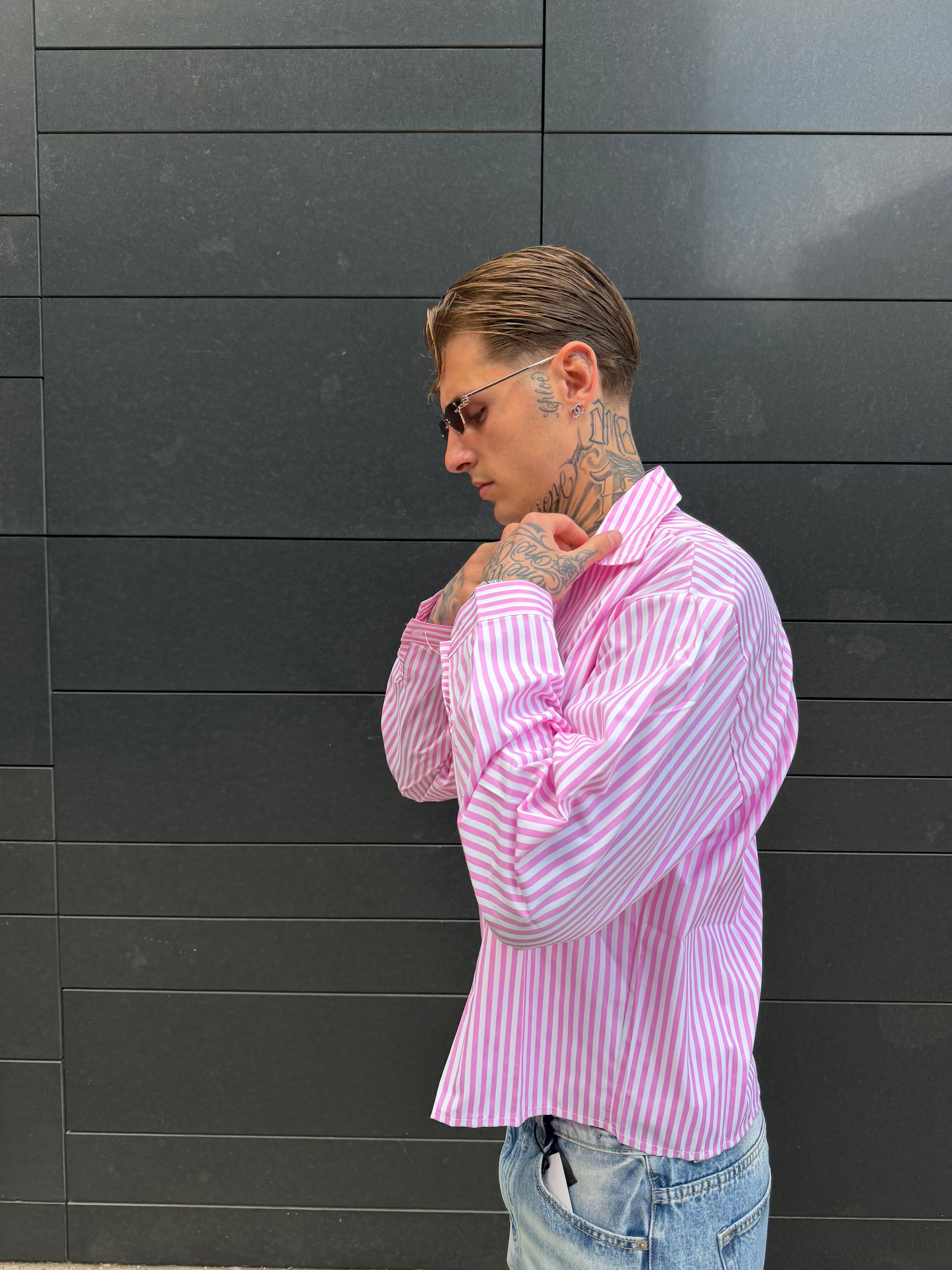 Camicia Crop a righe - Pink