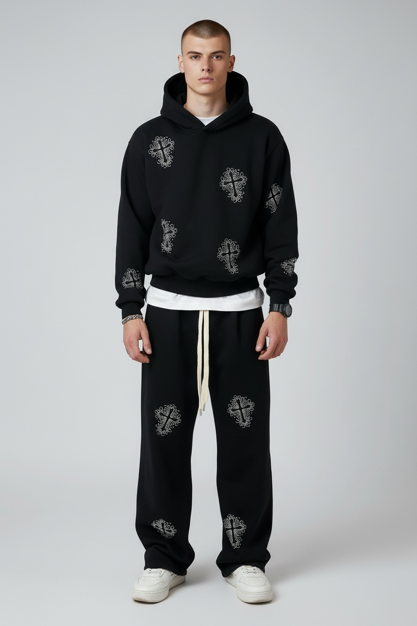 Completo Hoodie & Joggers "Gothic Cross" – Black Edition