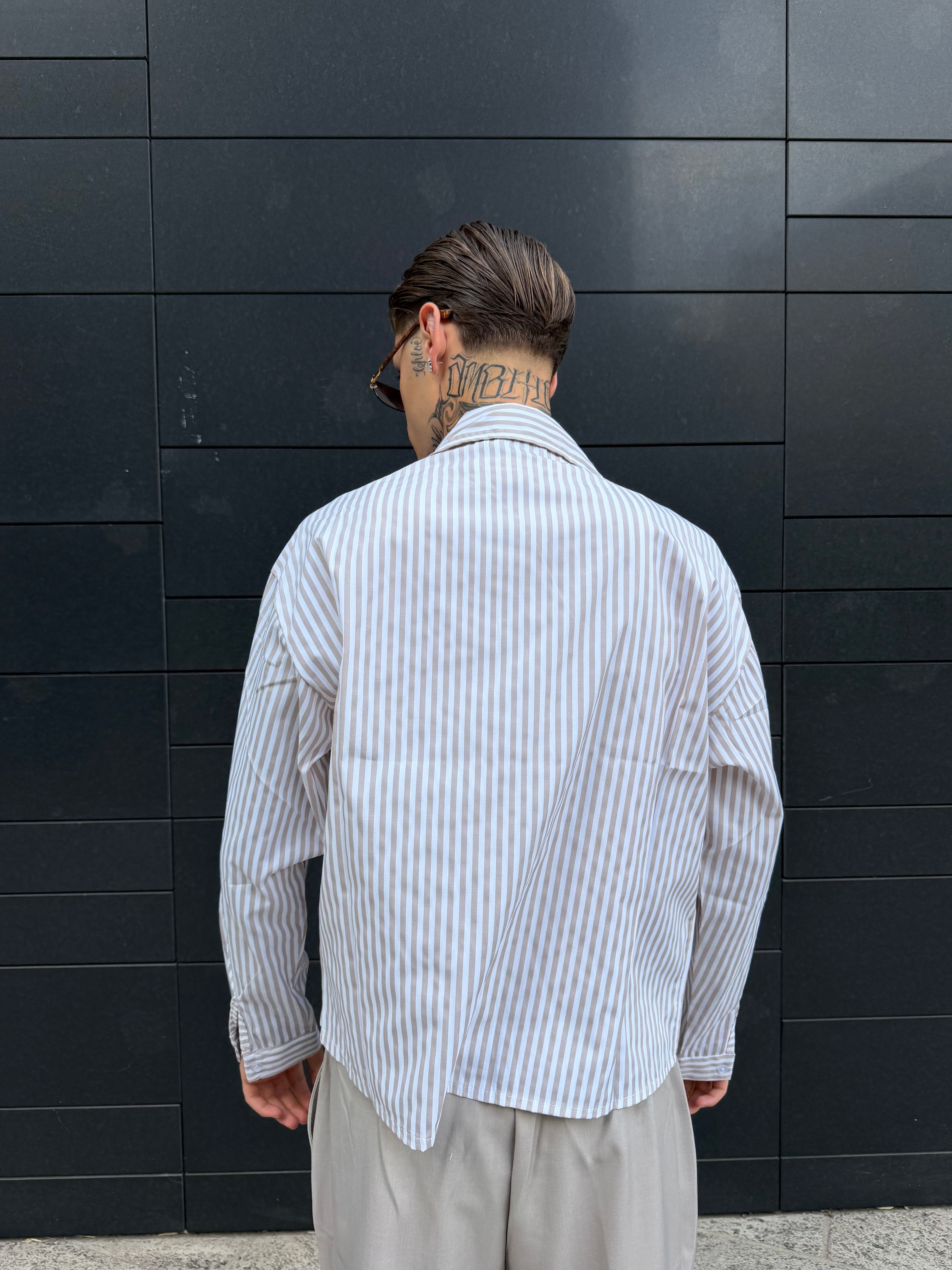 Camicia Crop a righe - beige