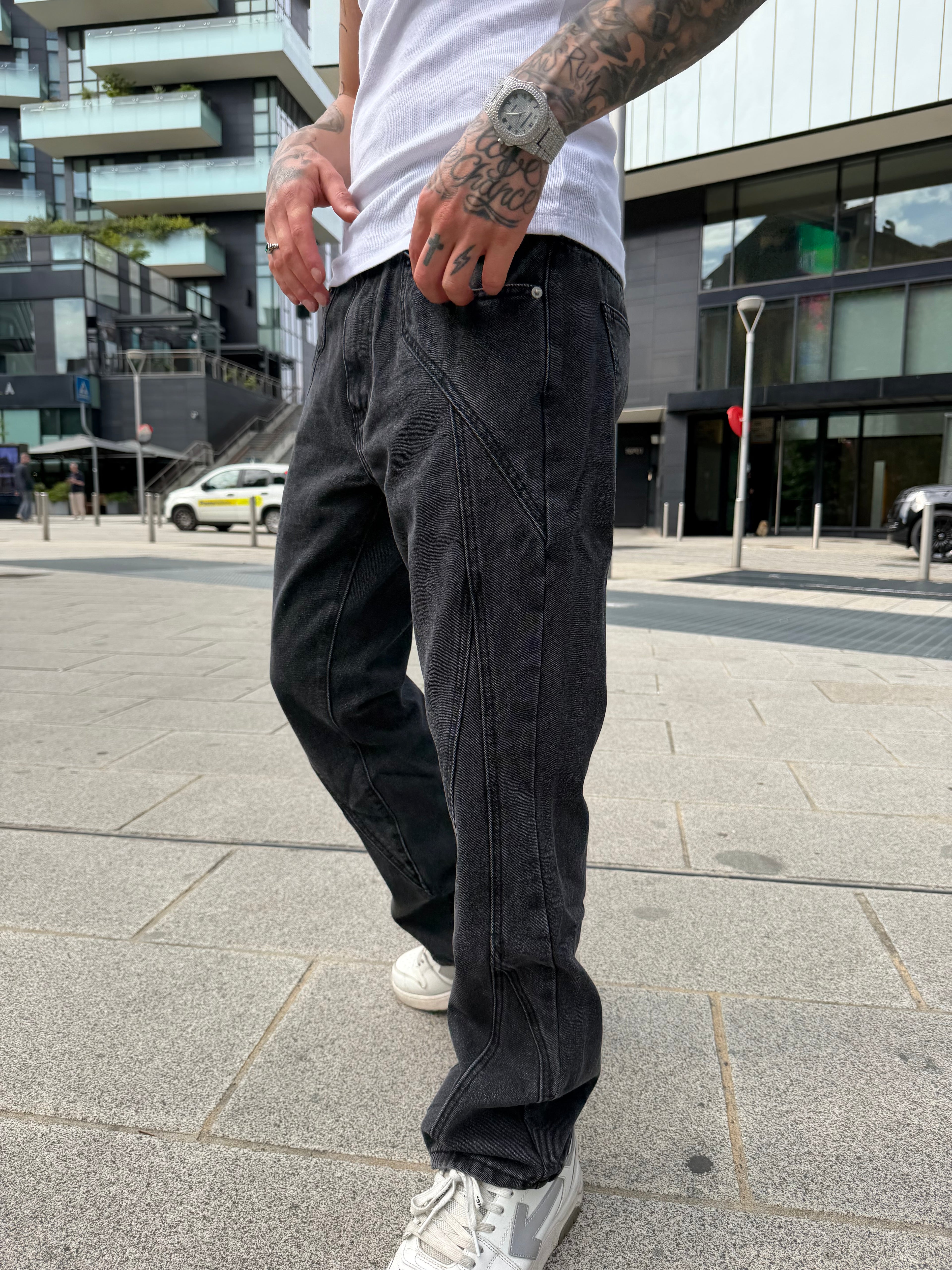Jeans regular flared - black