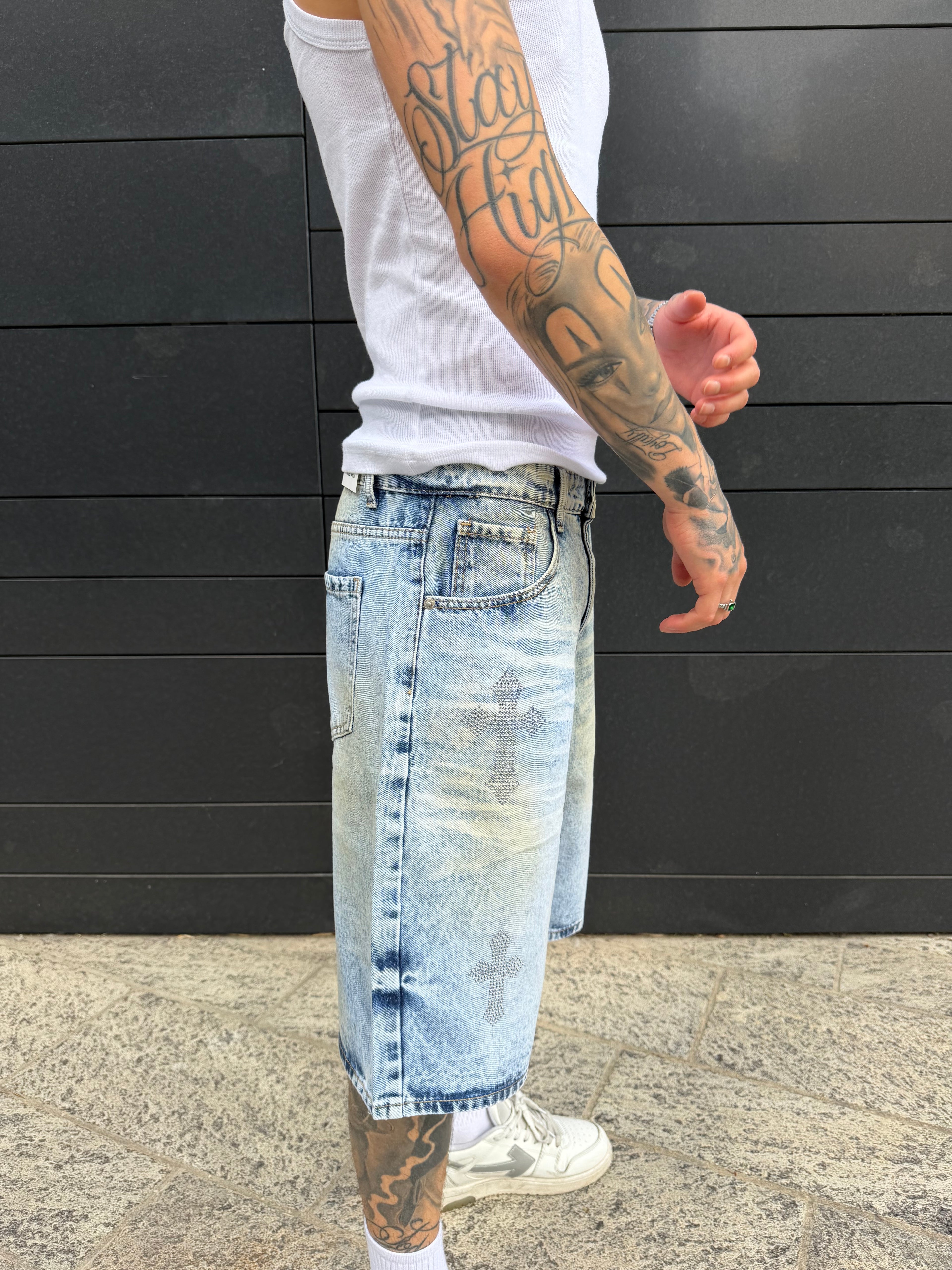 Short croci strass - denim