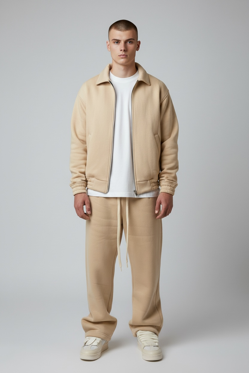 Coordinato felpato beige/avorio