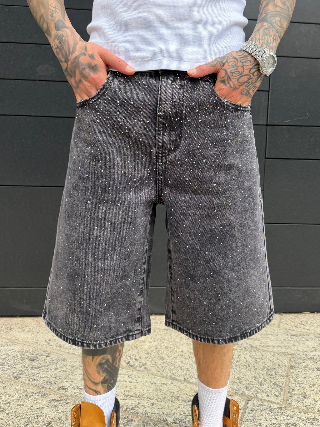 Jeans baggy strass - black