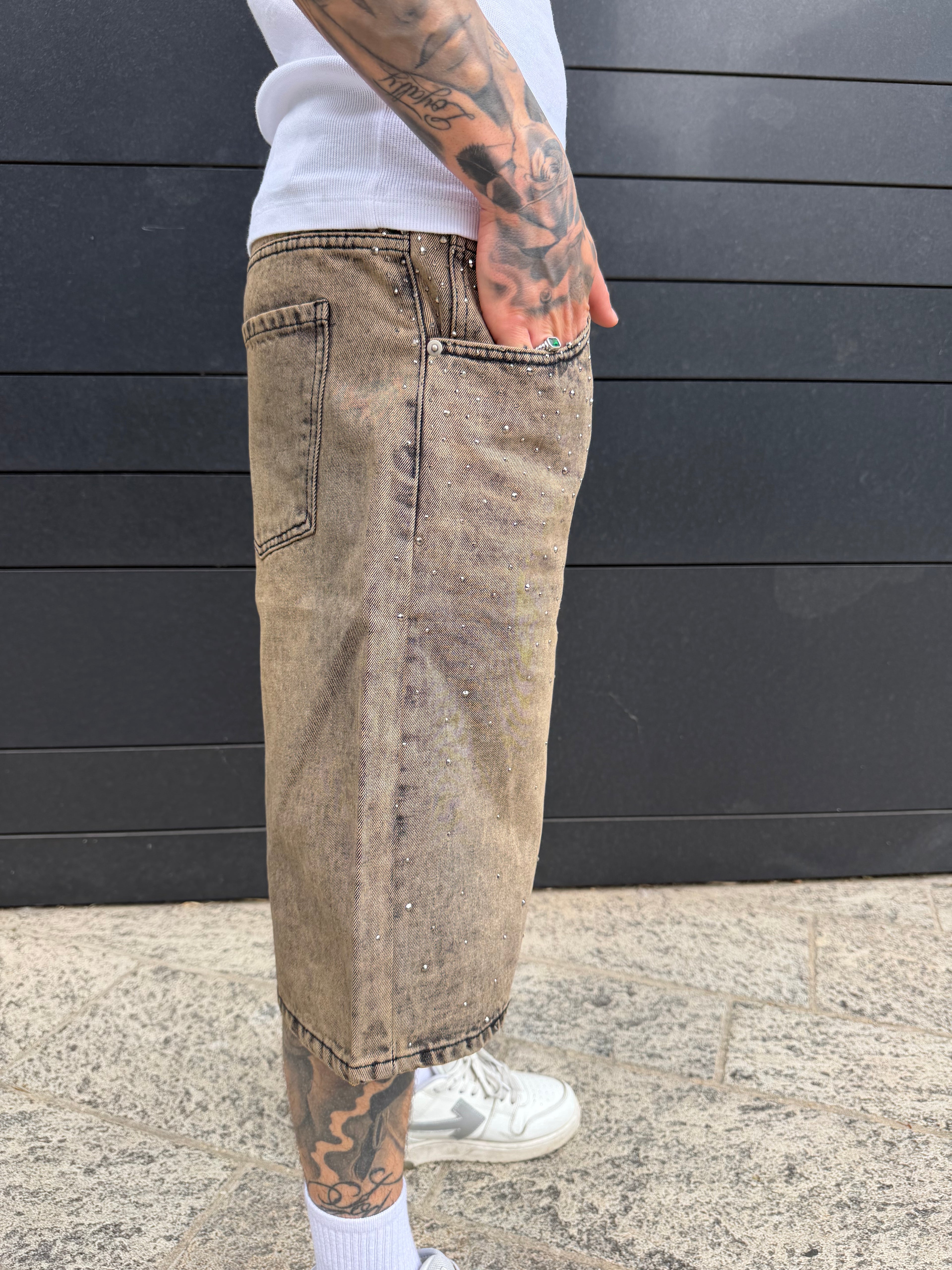 Jeans baggy strass - sabbiato