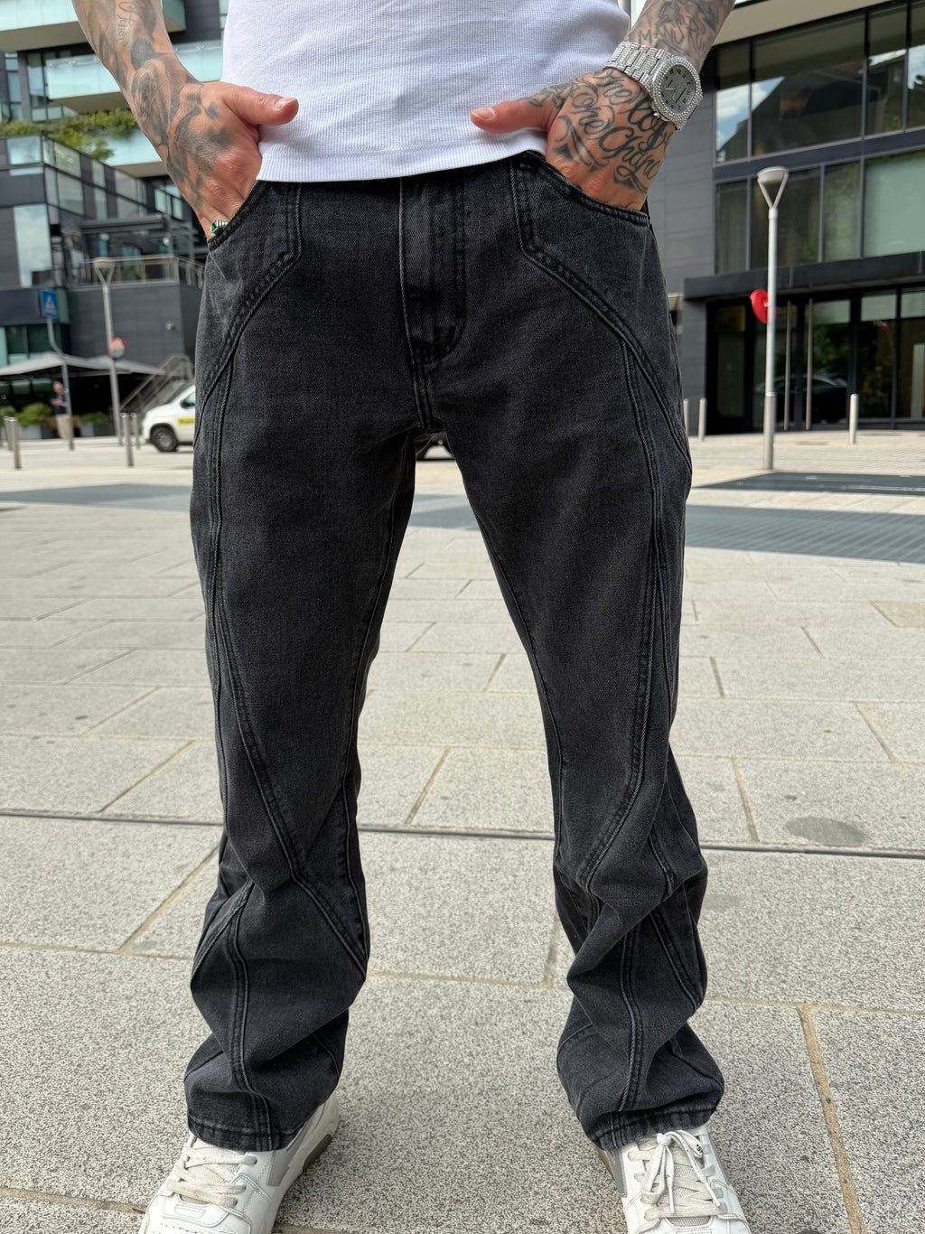 Jeans regular flared - black