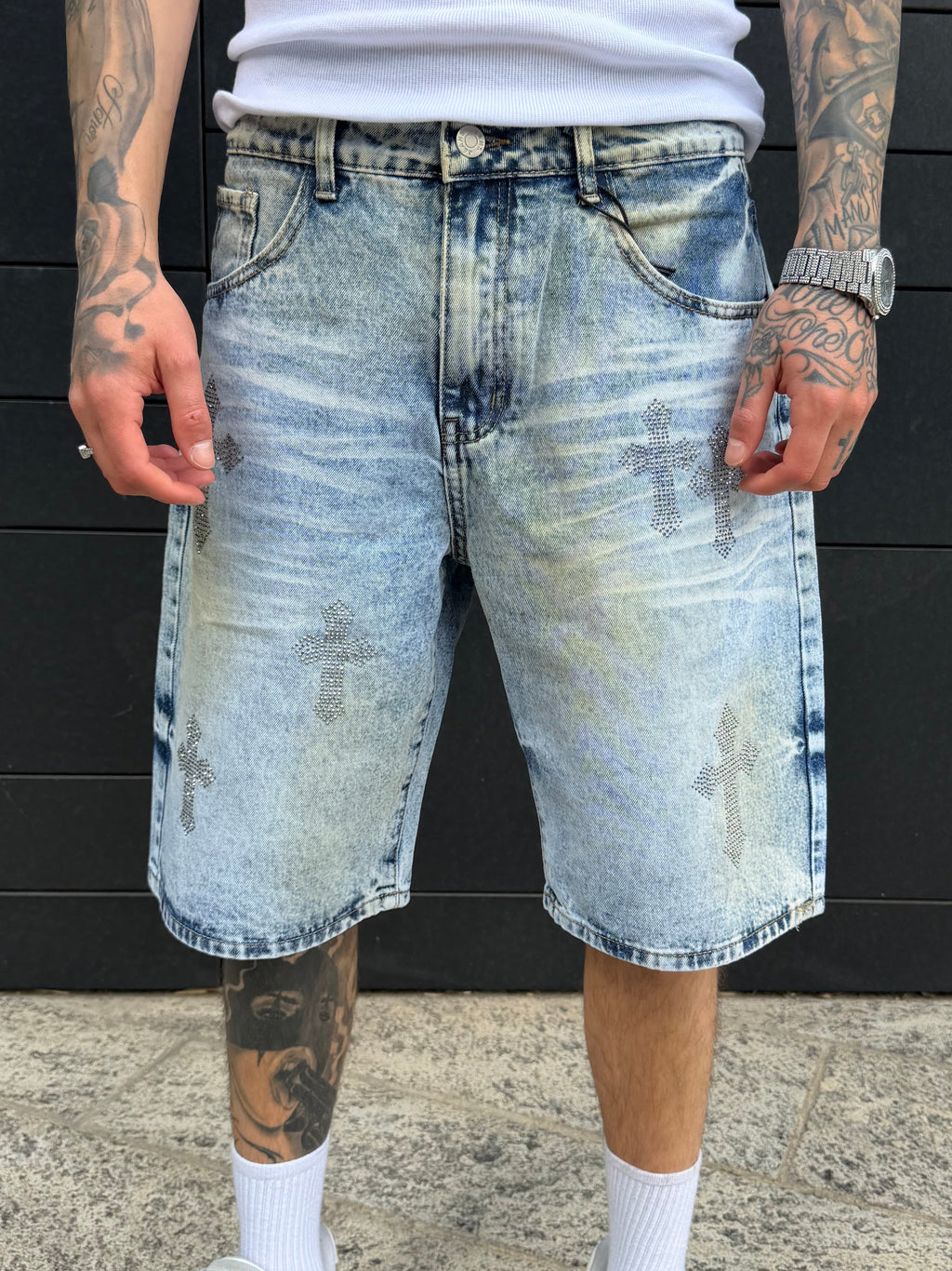 Short croci strass - denim