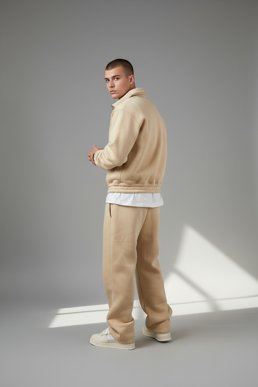 Coordinato felpato beige/avorio