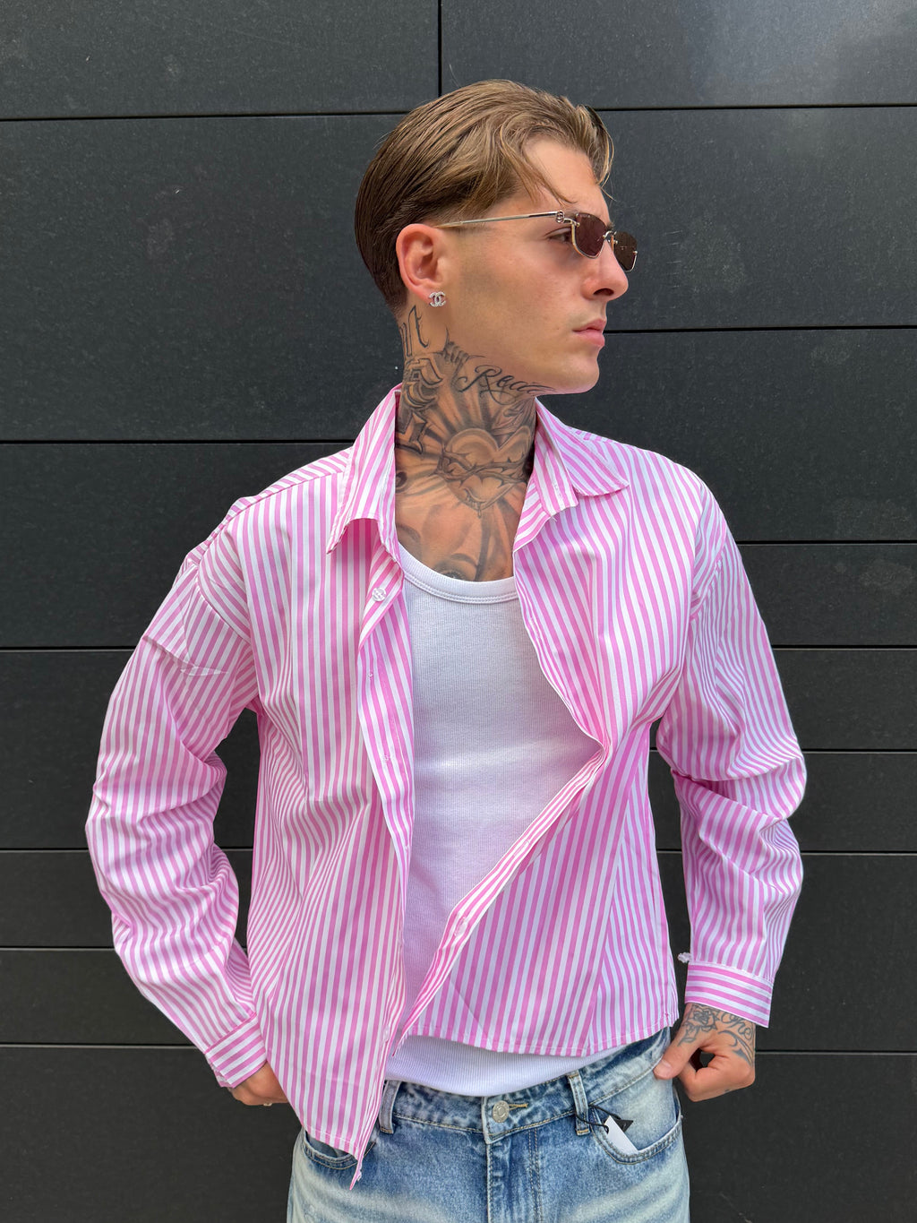Camicia Crop a righe - Pink